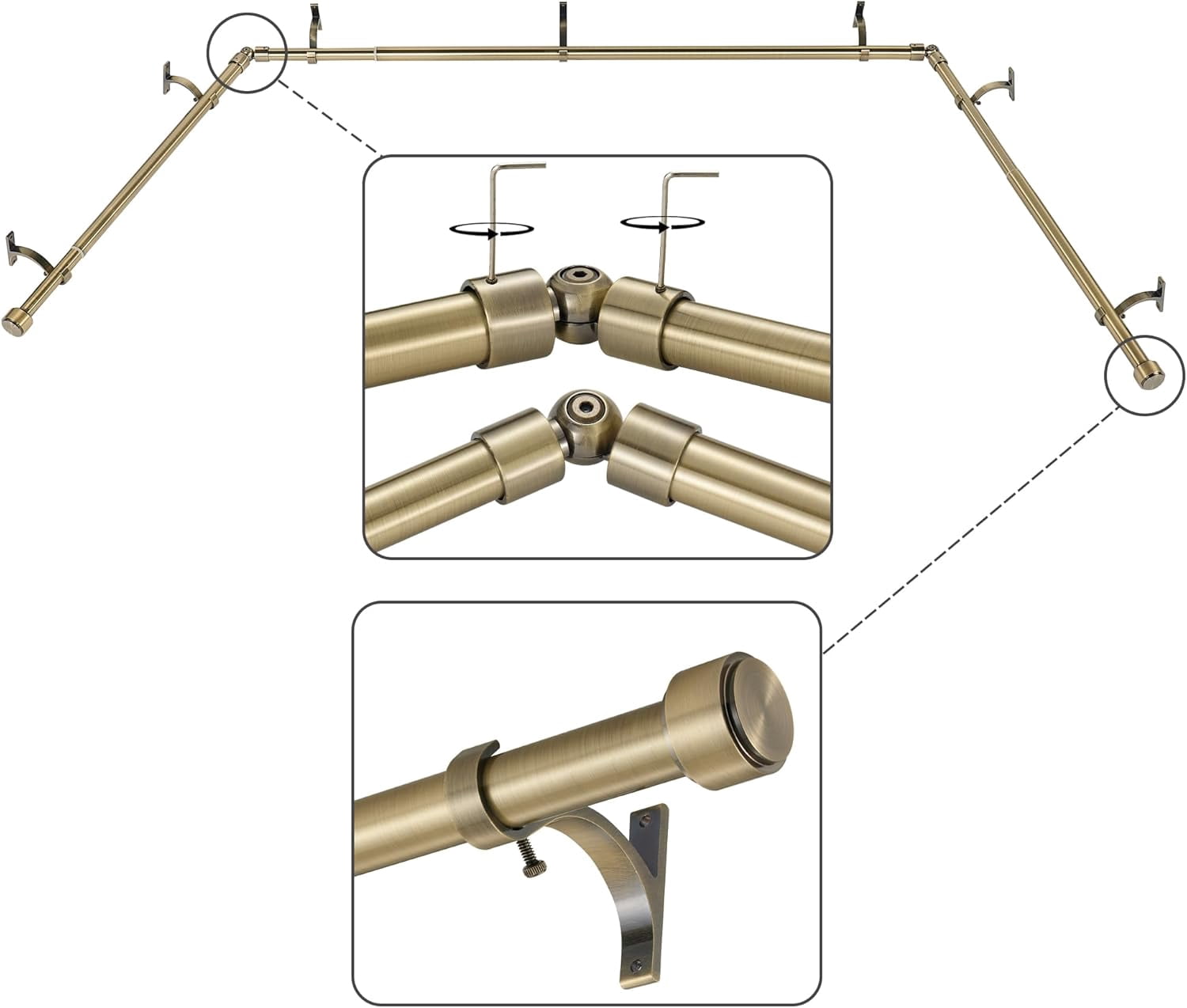 Antique Bronze Bay Window Curtain Rods with Aluminum End Cap Finials ...