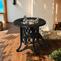 Antique Bronze Cast Aluminum Ice Bucket And Side Table - 20.02 In. Product Height 21" Width