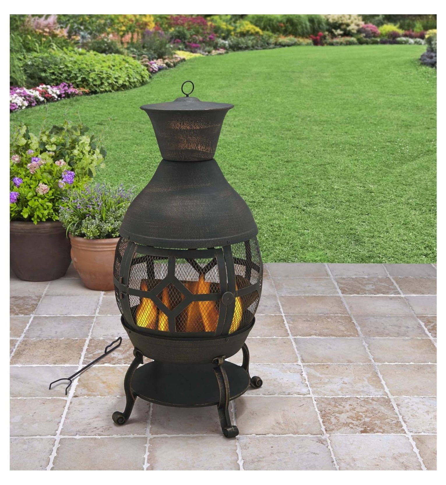 Antique Bronze Cast Iron Chiminea, Durable cast Iron Construction