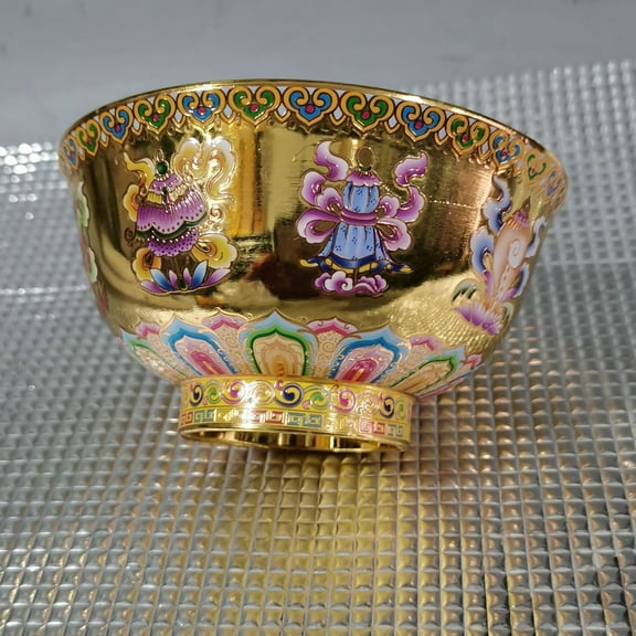 Antique Bronze Collection Antique Qing Dynasty Auspicious Eight Treasure Bowl