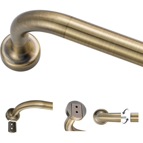 Antique Bronze Curtain Rods for Windows 28 to 48",1 Inch Disc Wrap Around Curtain Rod with Aluminum Finials and Brackets,No Screw Disassembly Adjustable Blackout Curved Room Darkening Curtain Rod