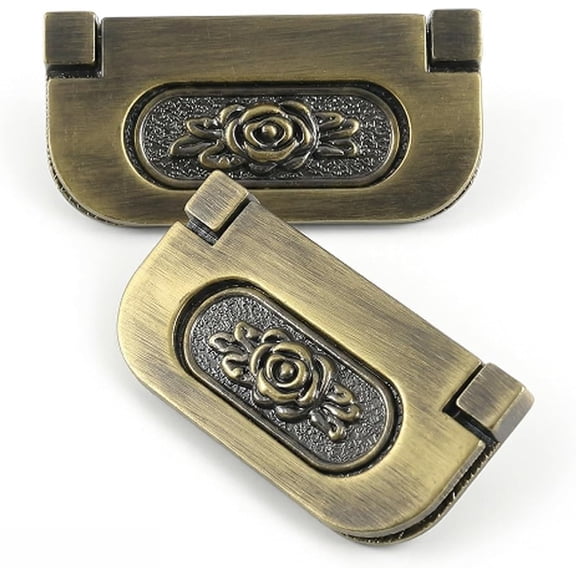 Antique Bronze Decorative Rose Flush Pull Handles for Drawers and Cabinet Doors, Hidden Design, 2 Pack
