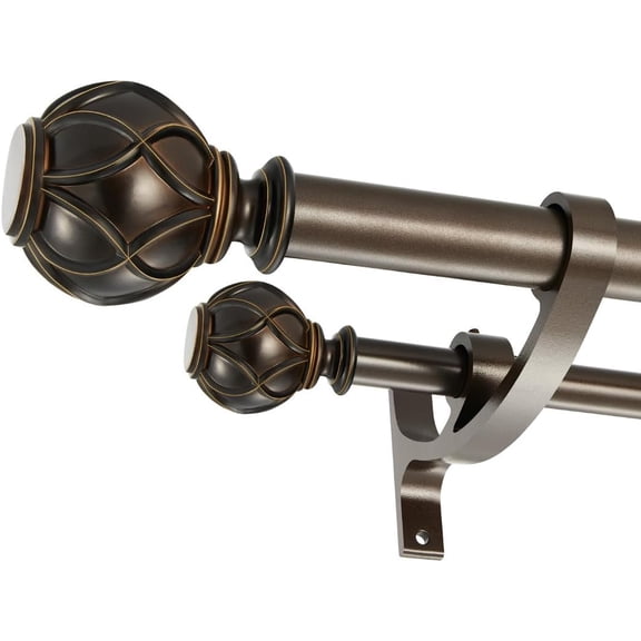 Antique Bronze Double Curtain Rods 72 to 144 Inch, Decorative Double Window Rod with Classic Finials, Heavy Duty 1-Inch Front and 5/8 Inch Back Double Drapery Rods Antique Bronze