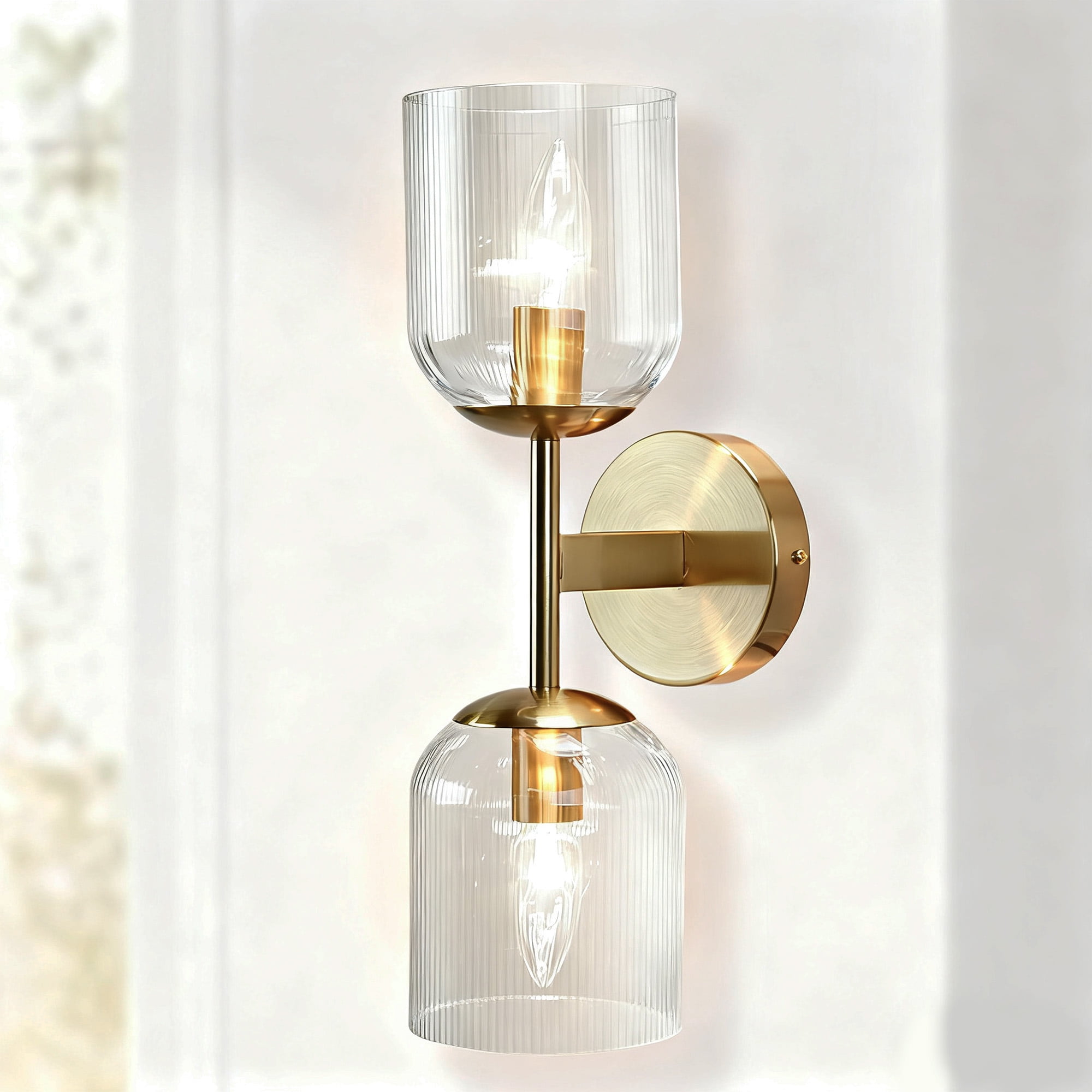 Antique Bronze Double Sconce with Rib...