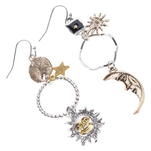 Antique Bronze Earrings for Women Asymmetric Personality Pendant Ear Rings Metal Star and Earrings Jewelry