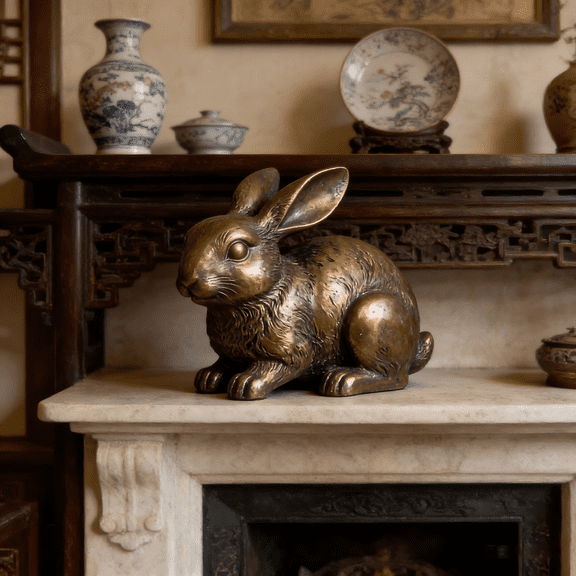 Antique Bronze Easter Bunny Figurines – 3.6" Miniature Resin Rabbit Statues in Sitting – Rustic Spring Tabletop Decor and Tiered Tray Accents for JEWLALO