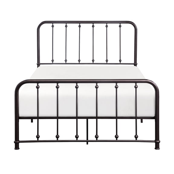 Antique Bronze Finish Full Platform Metal Bed For Bedroom - Details In Dark Headboard