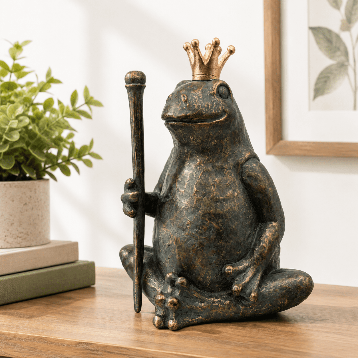 Large Toad Statue Antique Bronze Frog Prince Garden Statue, Weather-Resistant Outdoor ...