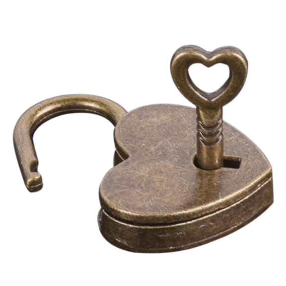 Antique Bronze Heart Padlock with Key, Decorative Metal Lock for Diaries, Journals & Small Storage Boxes