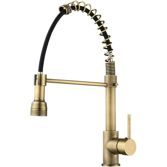 Antique Bronze Kitchen Faucet with Pull Down Sprayer, Commercial Single Handle Spring Type Brass Deck Mounted Kitchen Sink Tap