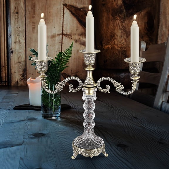 Antique Bronze Metal Candle Holder 3-Arm Candelabra European Vintage Wedding Romantic Dinner Table Decoration Piece