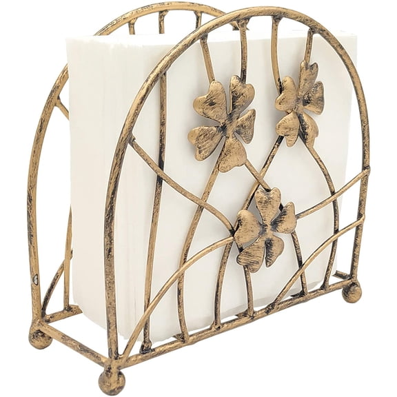 Antique Bronze Metal Floral Petals & Branches Tabletop Napkin Holder, Freestanding Tissue Dispenser