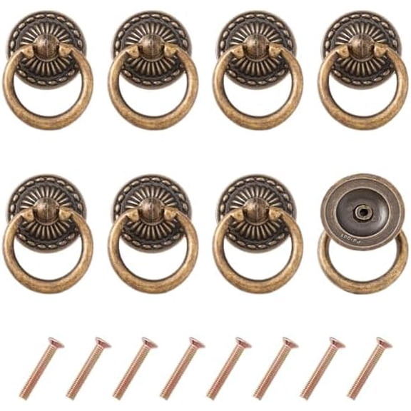 Antique Bronze Ring Pulls Vintage Bronze Drawer Ring Pulls Round Drawer Pull Rings Single Hole Drop Knob with Screws for Cabinet Dresser Closet Wardrobe Bedroom Furniture$$Tools & Hardware Other
