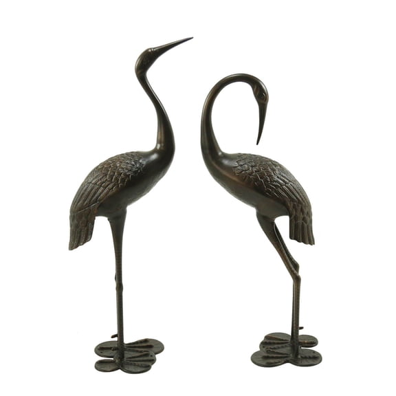 Antique Bronze Rust Proof Aluminum Crane Statue Set for Patio Garden Decor, 43 Inch Tall Bird Sculpture for Outdoor Landscape
