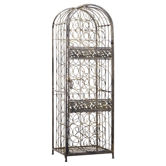 Antique Bronze Wine Rack with Lock - 45 Bottle Capacity, Wrought Iron Cellar Storage