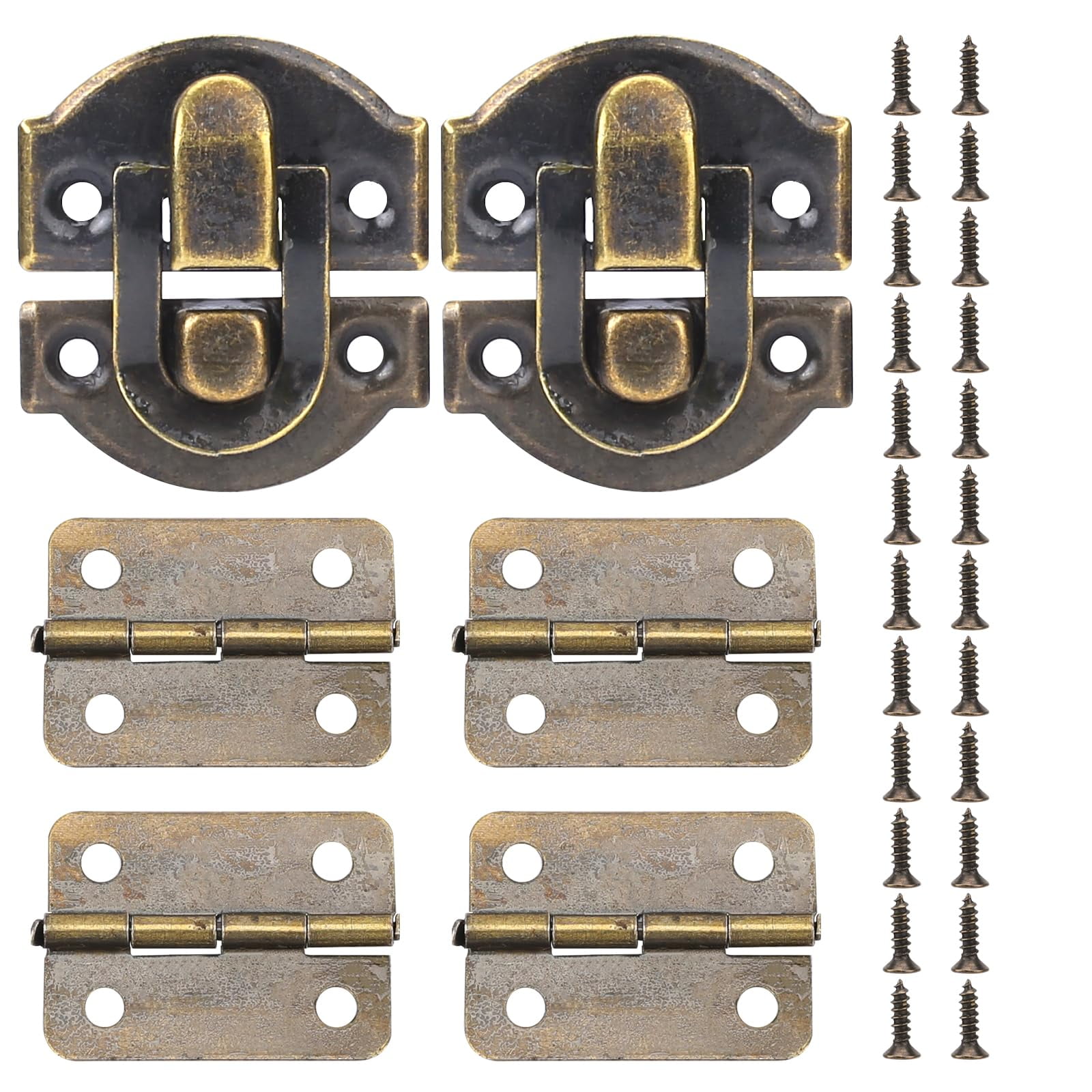 HOJLKLD Vintage Jewelry Box Hardware Kit - 8 Latches & 16 Hinges, Antique Bronze, With Screws