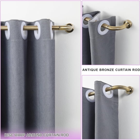 Antique Bronze Wrap Around Curtain Rod 48 to 84 Inch Adjustable, Disc Finial Window Drapery Rod with Metal Brackets, Room Darkening Design for Bedroom Living Room