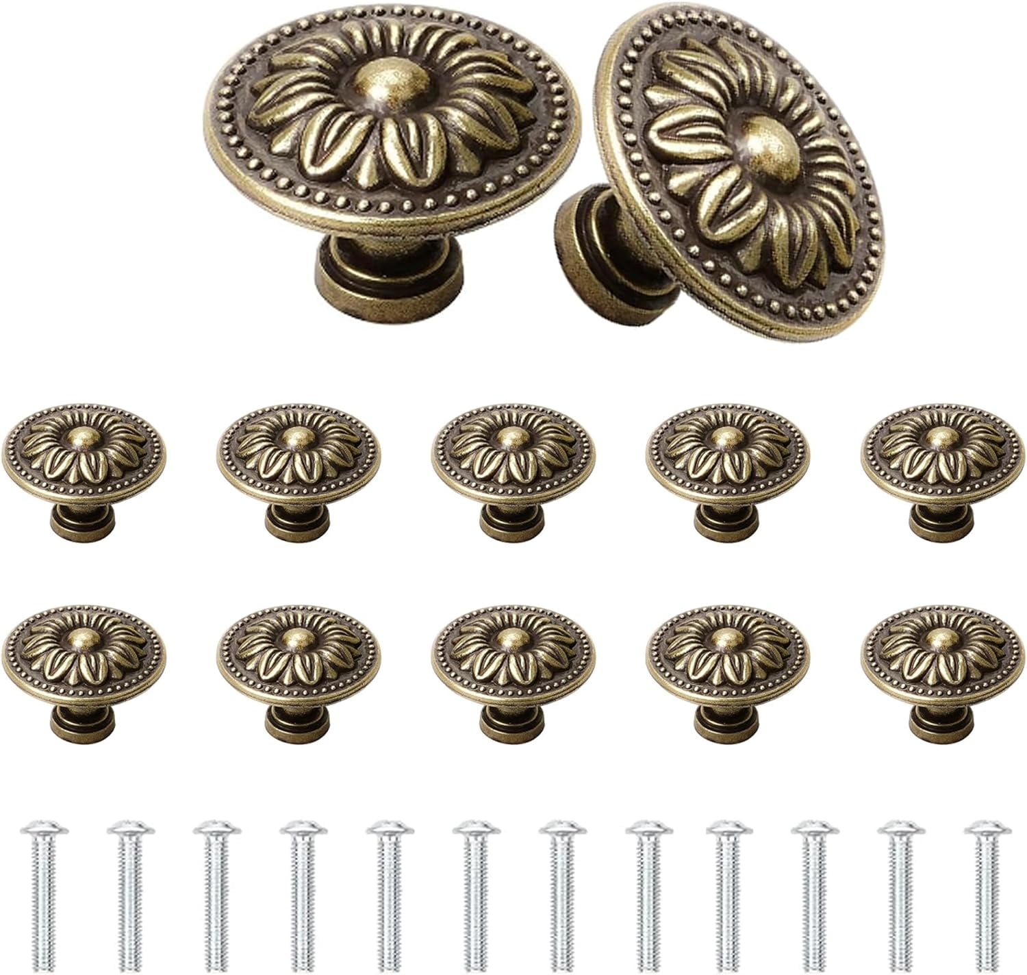 Antique Bronzy Knobs 12 Pcs, Vintage Retro Drawer Pulls
