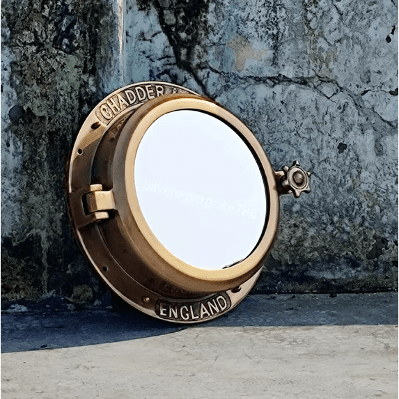 Antique Brown 16” Nautical Ship Porthole Mirror | Handmade Working Canal Boat Porthole | Bathroom & Home Wall Décor