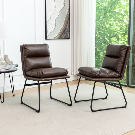 Antique Brown Faux Leather - Overfilled for Long - term Comfort - Dining Room Use - Scratch - free Floor Protection