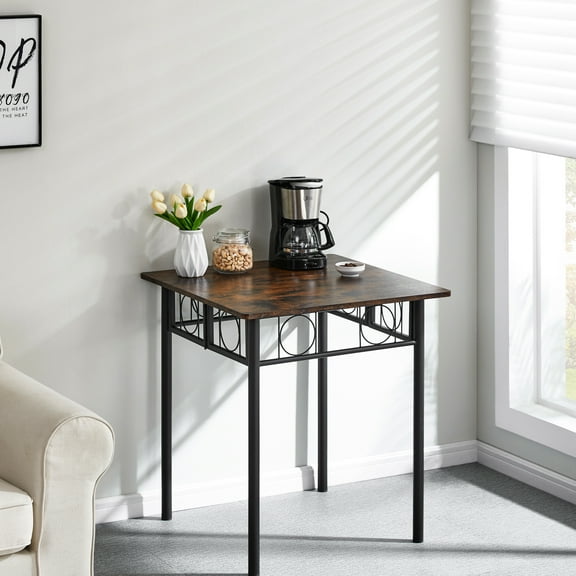 Antique Brown Iron Wood Dining Table - To Spills & Heat, 28.16" D X W 29.13" H, 21.37 Lb Elegant Kitchen Brown, Metal Wood, 28.16"x28.16"x29.13",