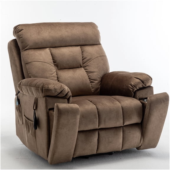 Antique Brown Velvet Power Lift Recliner Chair with Massage and Heat for Elderly, Wide Electric Reclining Sofa Chair for Living Room