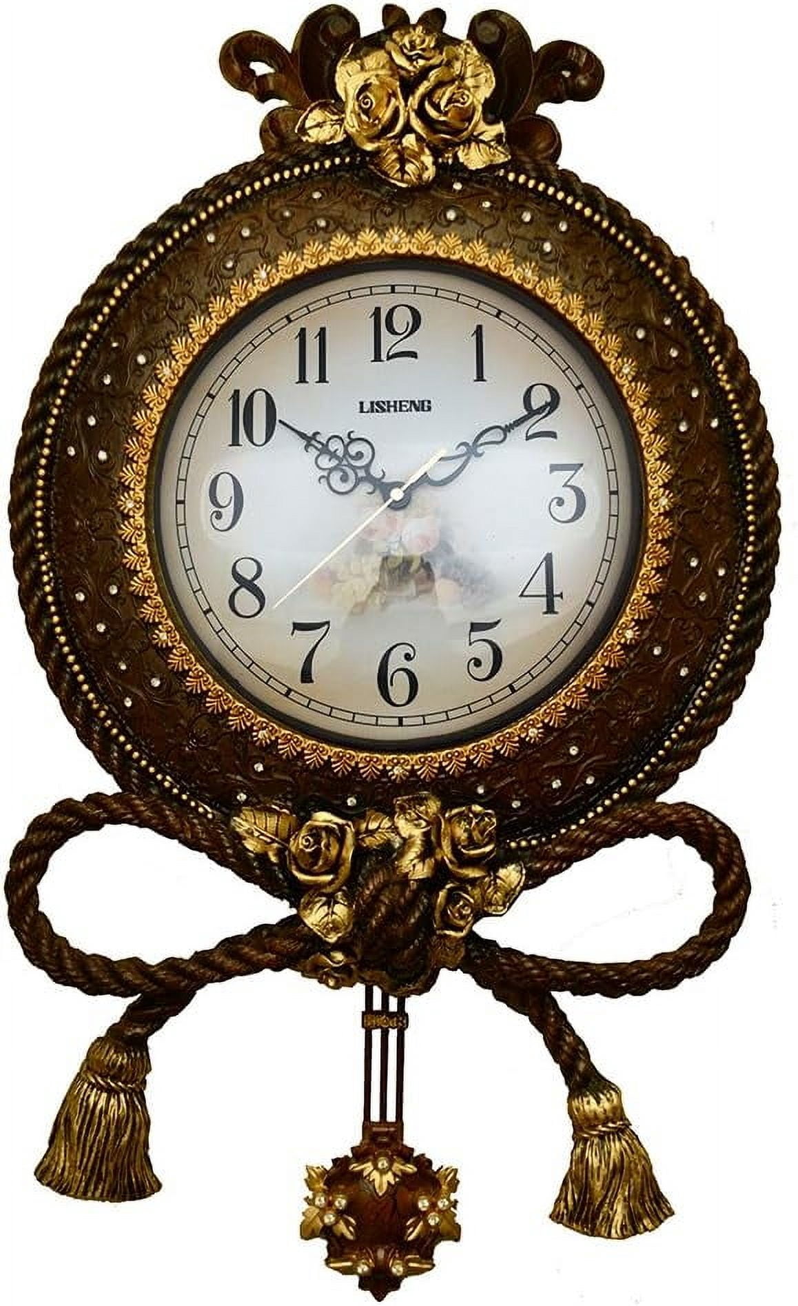 Antique Brown Wall Clock with Rope and Tassel Frame and Crystal Accents ...