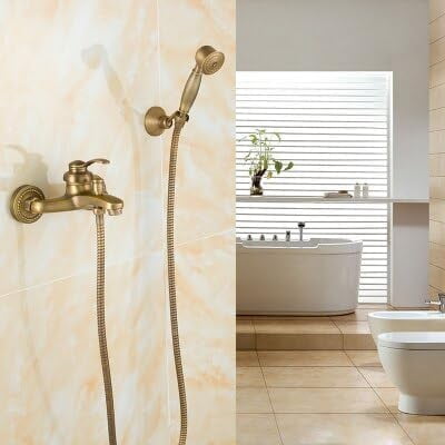 Antique Brushed Brass Bath Faucets Wall Mounted Bathroom Basin Mixer Tap Crane With Hand Shower Bath Shower Faucet