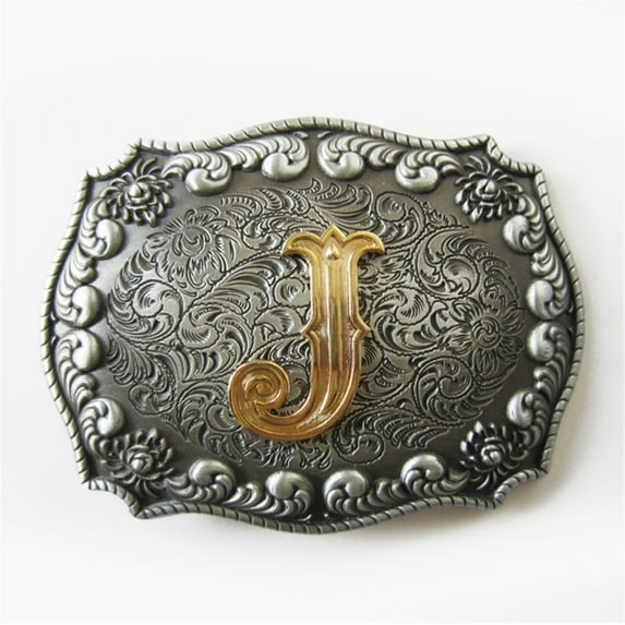 Antique Brushed Silver Initial Letter J Cowboy Cowgirl Western Belt Buckle