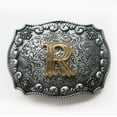 thumbnail image 1 of Antique Brushed Silver Initial Letter R Cowboy Cowgirl Western Belt Buckle, 1 of 6