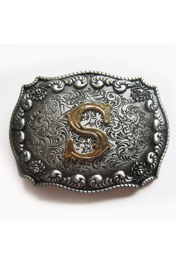 Antique Brushed Silver Initial Letter S Cowboy Cowgirl Western Belt Buckle
