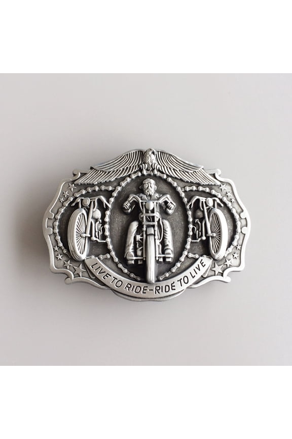 Antique Brushed Silver On the Road Rider Biker Belt Buckle