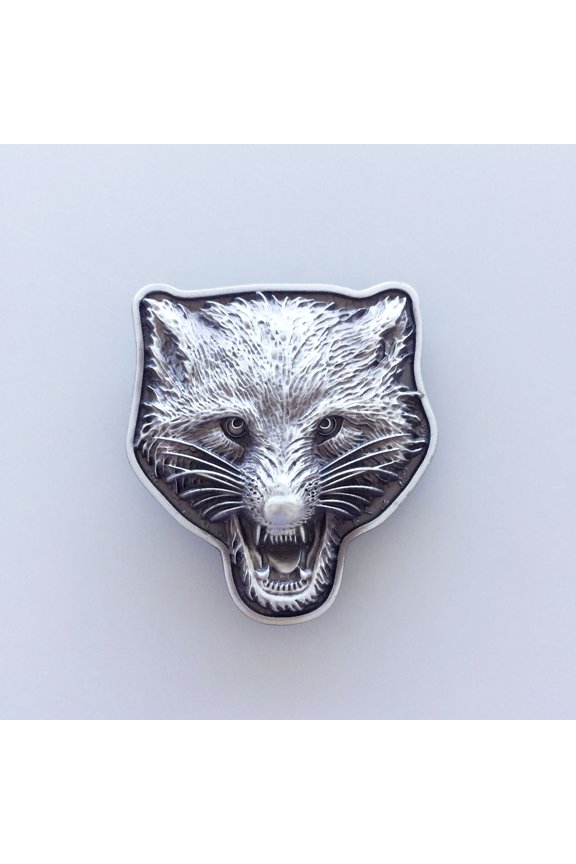 Antique Brushed Silver Western Wolf Head Animal Belt Buckle
