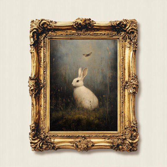 Antique Bunny Rustic Farmhouse Rabbit Art Digital Poster , Poster Print Only