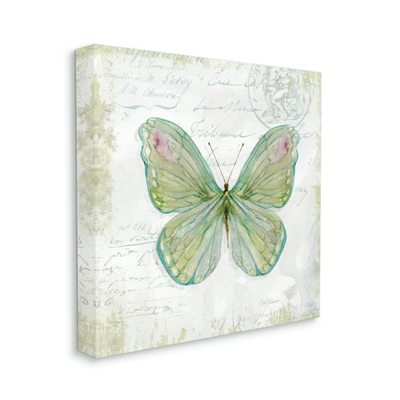 Antique Butterfly Insect Charming Vintage Postal Scripture Animals & Insects Gallery-Wrapped Canvas Print Wall Art, 17x17