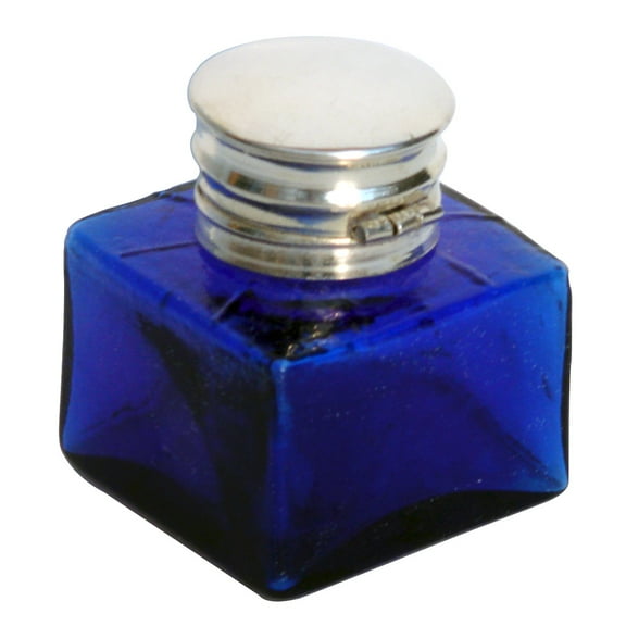 Antique COBALT BLUE GLASS INKWELL writing box ink well