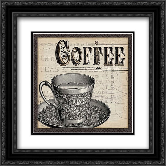 Antique Cafe I with Border 2x Matted 20x20 Black Ornate Framed Art Print by Pela Studio