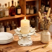 SOFE Pillar Candle Holders - Rustic Metal Farmhouse Candle Stand, Distressed White Lotus Design for Centerpiece, Dining, Coffee Table Decor