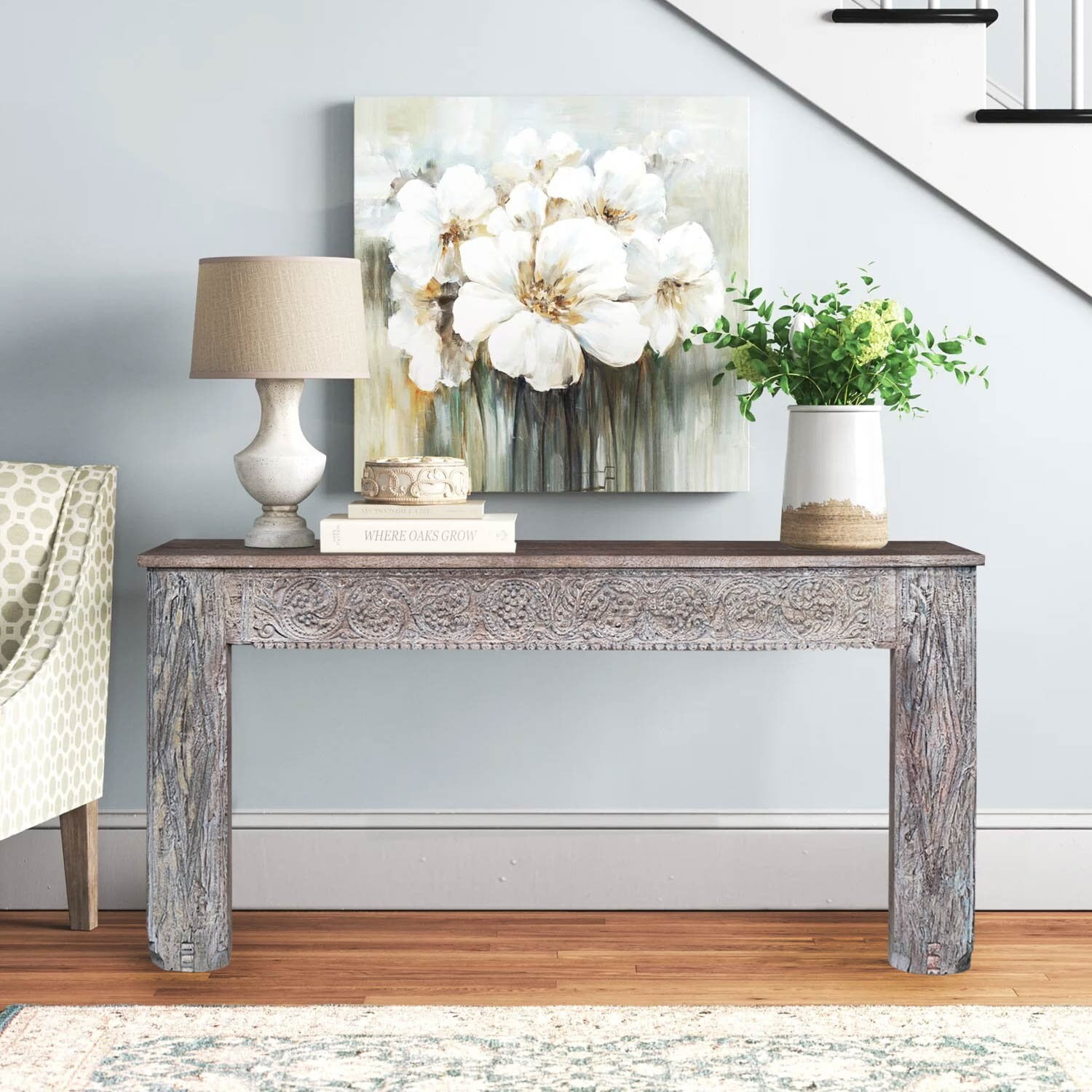 Antique Carved Doorframe Upcycled Distressed White 62" Console Solid