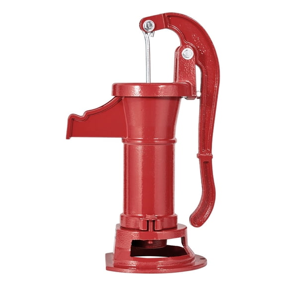 Antique Cast Iron Hand Water Pump 25 ft Maximum Lift 1.25 in NPT Connection Easy Installation for Outdoor Garden Pond Backyard Farm Red