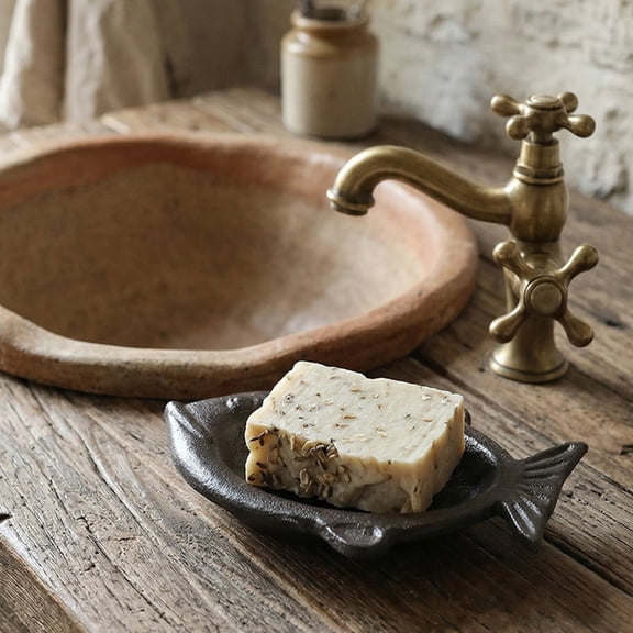 Antique Cast Iron Soap Tray, Star Drainage, Rust-Resistant, Bathroom Kitchen Sink Organizer, 1 Count