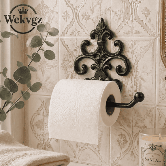 Antique Cast Iron Toilet Paper Holder, Rustic Wall Mount Tissue Roll Dispenser for Bathroom, Black Style 2