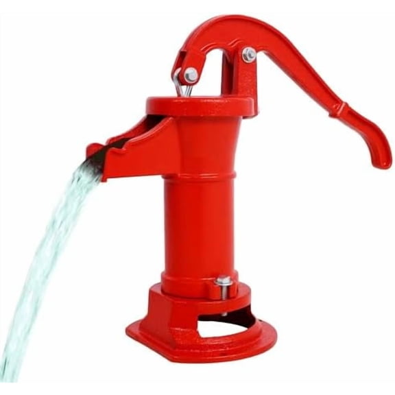 Antique Cast Iron Well Hand Pitcher Pump, Manual Water Pump with Ergonomic Handle, 25ft Lift for Outdoor Fountain & Yard, Garden Water Transfer Pump  Red$$Garden & Patio