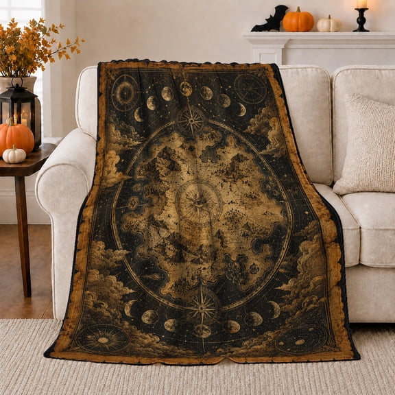Antique Celestial Map Design Compass Rose Clouds, Cozy Friendship Quote Scene, Warm Flannel Blanket for Living Room and Reading Nook, Art Lovers Friendship Gift, Artistic Home Decor