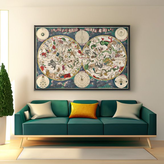 Antique Celestial Map Poster Wall Art Reproduction, Unframed Paper Poster 16x20in