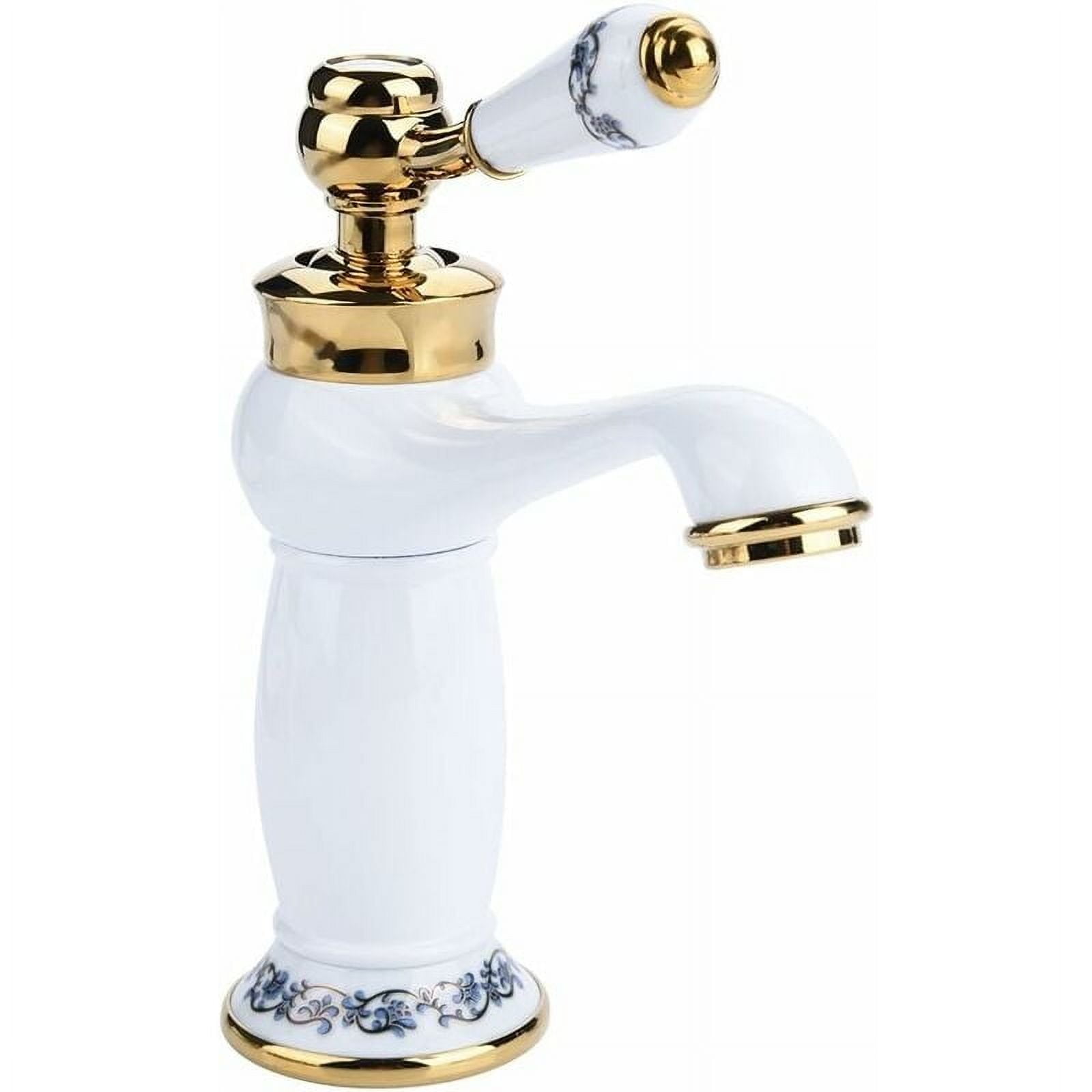 Antique Ceramic Brass Bathroom Sink Faucet Blue And White Ceramic Long Neck Retro Sink Faucet Kitchen Mixer Cold/Hot Water Faucet (White)