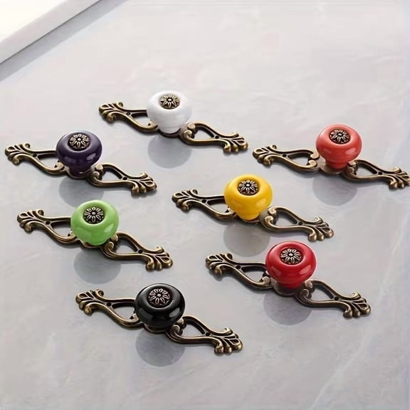 Antique Ceramic-Like Cabinet Knobs - Multi-Color Zinc Alloy Drawer Pulls
