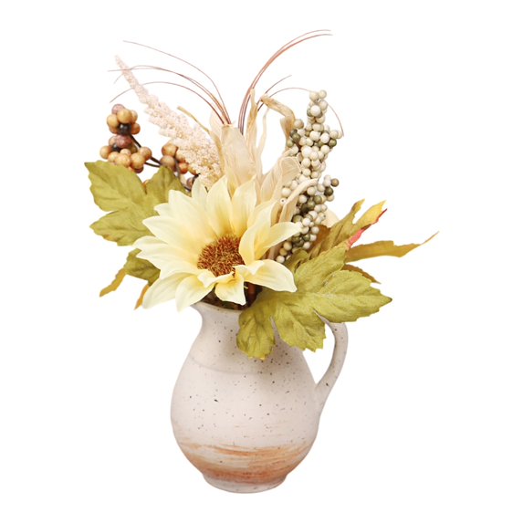 Antique Ceramic Pitcher Vase with Handle - Matte Textured Farmhouse Jug for Rustic Home Decor, Neutral Clay Pottery Vase for Flowers or Standalone Shelf Decor