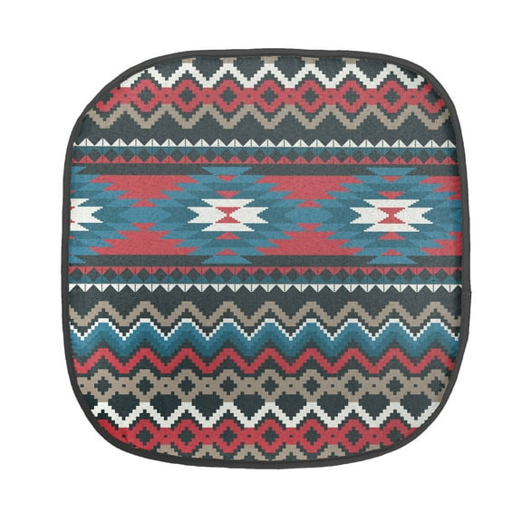Antique Chair Seating Cushion, Prehistoric Style Folkloric Striped Design Antique Mayan Patterns, Soft Seat Pads for Office with Anti-slip Backing, 16"x16", Black Blue Coral, by Ambesonne
