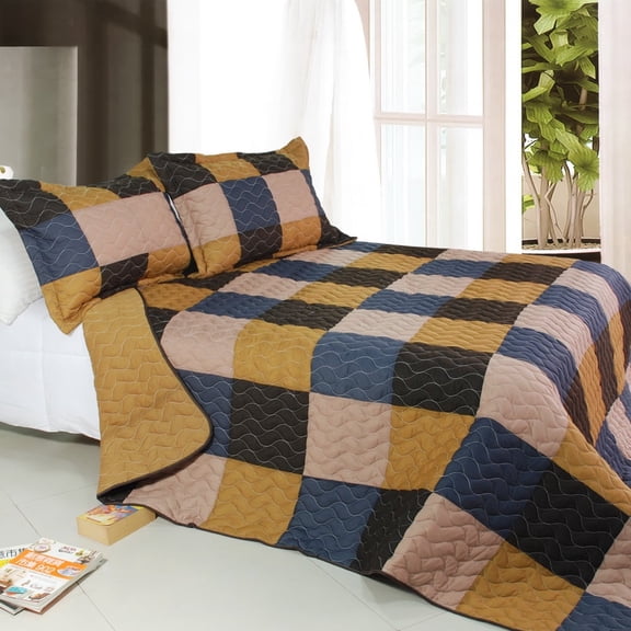 Antique Chic Cotton 3PC Vermicelli-Quilted Patchwork Quilt Set (Full/Queen)